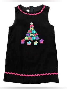 Bonnie Baby Girls Corduroy Dress Sz 24Months Christmas Tree Appliqué Black Pink